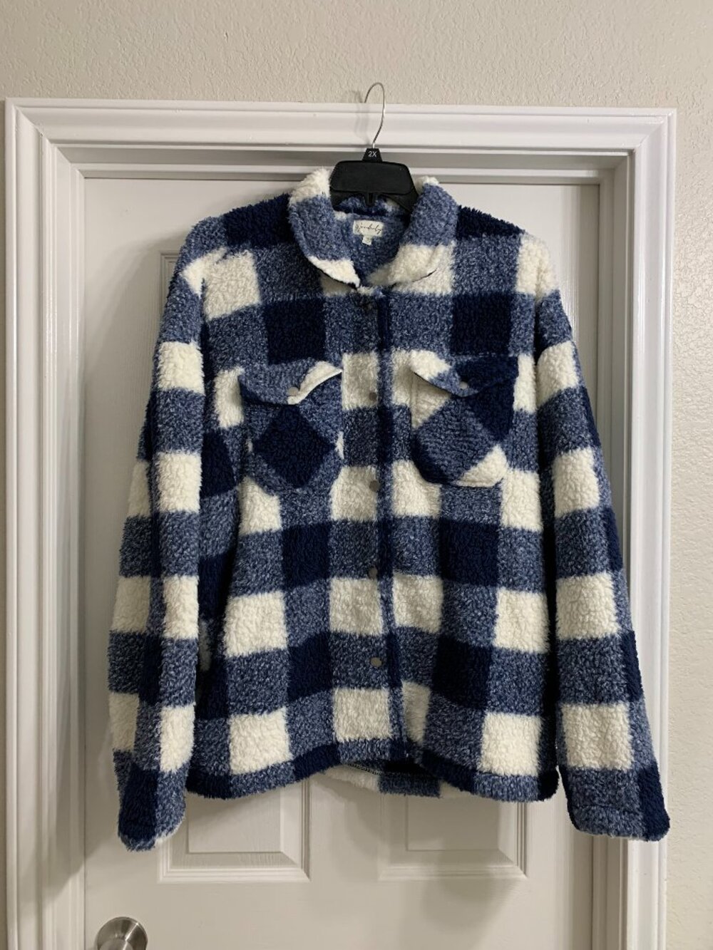 Wonderly Brand Women's Blue and White Faux Fur Jacket, Size 1X